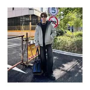 남성 유행각 집업 가디건 이중 카디건 봄가을 오버핏 빳빳한 후드 OOTD3