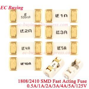 100개5개 18082410 SMD 고속 작동 퓨즈 블로우 0451 200mA 0.5A 1A 2A 3A 4A 5A 6.3A 7A 8A 125V65V