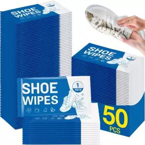 AROIC 50팩 신발 클리너 물티슈 가죽 페브릭 캔버스 및 메쉬용 스니커즈 퀵 여행용 일회용 청소 필수