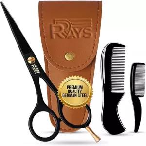 5인치 남성용 수염 가위 - 독일 콧수염 및 빗 여행용 파우치 포함 다듬기 손질 키트 도구 도구.