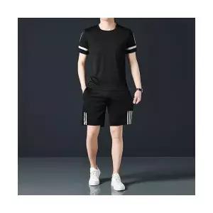 남성 심플데일리룩 반팔세트 여름 반팔 반바지 세트 솔리드 스킨 상의 5부 바지 빅사이즈 럭셔리 OOTD1