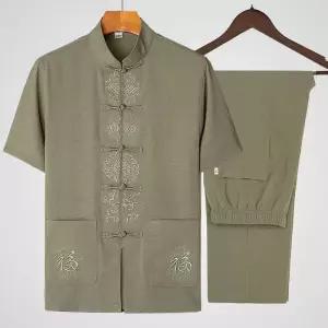 남성 심플데일리룩 반팔세트 차이나 반팔 세트 자수 아침 운동복 여름 할아버지 한복 아빠 노인 옷 가게 OO