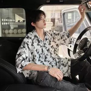 남친 여름 캐주얼 솔리드 데이트룩 셔츠 프린트 디자인 빅사이즈 반팔 인기1