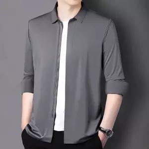 남친 캐주얼 솔리드 집업 데이트룩 중년 긴팔 헴라인 봄가을 셔츠 라이너 인기1