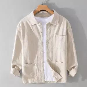 남사친 빈티지 캐주얼 순면 솔리드 셔츠 빅사이즈 모시 데이트룩 숄카라 상의 인기1