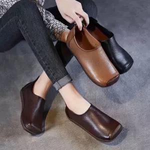 여성 빈티지 캐주얼 MN 플랫 핸드메이드 리얼구두 봄가을 소프트 바닥 펌프스 뒷지퍼 구두 OOTD3