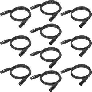 샷 3.2피트/1m DMX 케이블 10PCS 3핀 와이어 DMX512 XLR 남녀 스테이지 조명 신호 케이블(금속 커넥터