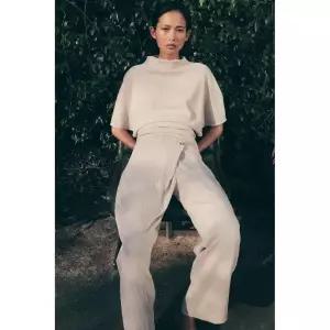 [ZARA] 자라 텍스처 크로스 팬츠 바지 - 베이지 3582076