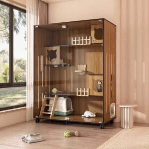 원목 고양이 케이지 럭셔리 우드 설치 울타리 나무 복단형 고양이집