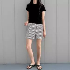 [신상오픈런]여성 스트라이프 면혼합 밴딩 3부 숏팬츠 (39393664)