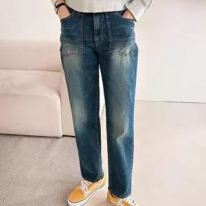 [신상오픈런]히든밴딩 빈티지 워싱진 맘핏 진청 일자청바지 (29987869)