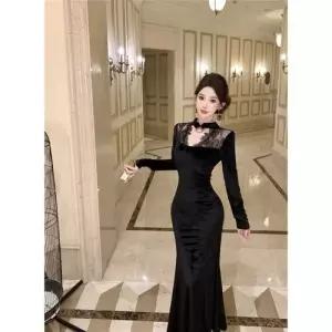 EAMT 빈티지 가을 여성 레이스 머메이드 드레스 힙업 치파오 롱스커트 YJ3