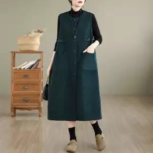 EAMT 여친 원피스 스커트 하프 빈티지 가을 솔리드 코듀로이 민소매 카디건 나시 YJ3