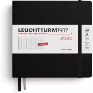 LEUCHTTURM1917 - 데일리 플래너 2026 하드커버 미디엄(A5) 점선 블랙(2026년 1월 1일 12월 31일)