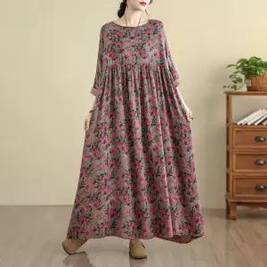 패브릭픽 여성 원피스 가을 빈티지 프린트티 도톰면 린넨 디지털 빅사이즈 프린팅 HO3