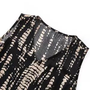 EAMT 원피스 여성 브이넥 프린트 새틴 민소매 바캉스 롱스커트 YJ1