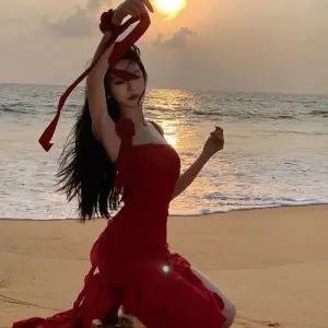 EAMT 여친 스커트 롱 몰디브 나시 프릴 비치 슬림핏 쉬폰 언밸런스 EUNG5