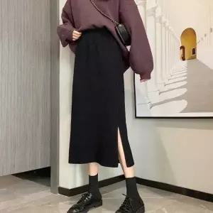 여자 골지 롱스커트 하이 웨이 트임 니트 치마 패션_19804755_667501