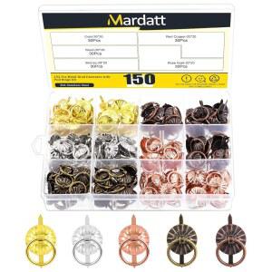 Mardatt 150Pcs 금속 브래드 패스너와 풀링 링 구색 세트 5색 미니 앤티크 페이퍼 패스너 서랍 손잡이 보석함 스크랩북용 서랍장 미술 DIY 공예 장식품