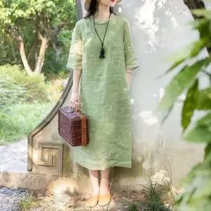 앤트맨 원피스 치마 롱 여성원피스 오리지널 리폼 치파오 여조추 모시 프린트 OPH3