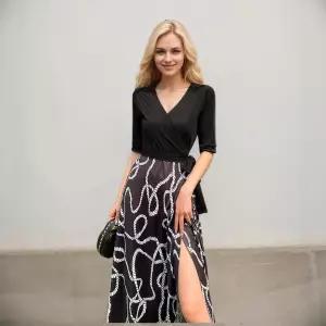 앤트맨 여성 블랙 앤 체인 프린트 랩스커트 바캉스 여행 원포인트 원피스 OPH1