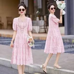 EAMT 원피스 치마 여자 핑크 루즈핏 프렌치 레이스 EUNG5
