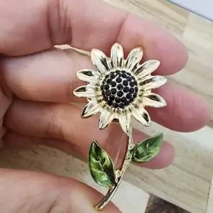 빈티지 메탈 해바라기 브로치 자켓 코사지 포인트 장식 여성용