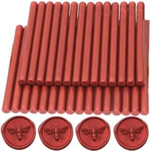 왁스 씰 스틱 버건디, 스탬프용 글루건 30개, 0.28인치용 미니 건 수트. 청첩장, 편지, 봉투(와인 레드)에 적합합니다