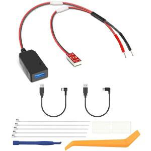 YQMAJIM 대시캠 전원 어댑터(유니버설), 모든 차량 모델과 호환, 12V ~ 5V DC 컨버터 벅 모듈 USB-거울 카메라 GPS 충전기 어댑터 케이블, 하드와이어 키트, 클린 설치