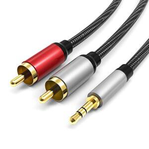 SSS-GRGB 3.5mm ~ RCA 케이블, 24K 골드 도금 남성용 보조 오디오 어댑터 16.4피트 / 5M, 스마트폰용 나일론 브레이드 및 비디오 케이블 확장, HDTV, 태블릿, 홈 시어터, 스피커, MP3