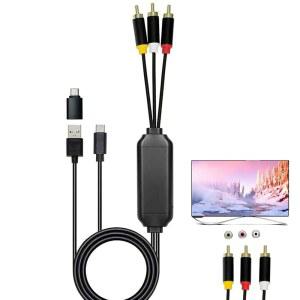 ECDREAM USB C에서 RCA 케이블 어댑터, 6피트 유선 타입-C에서 화면 미러링(USB A&USB C 충전), 남성에서 3피트 남성으로, 전화 콘텐츠를 TV, 모니터, 프로젝터, 자동차 화면으로 전송합니다.