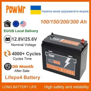 PowMr 리튬 다리미 인산염 배터리 팩, 태양광 발전 시스템, 12V, 100Ah, LiFePo4, EU 주식