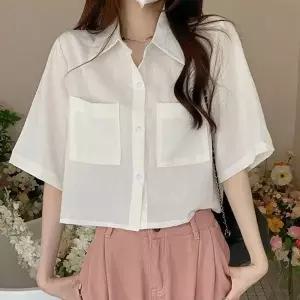 루즈핏 린넨 셔츠 반팔 캐주얼 크롭 데이트룩_19911452_667501