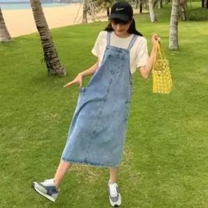 사랑스럽고 귀여운 데님 멜빵 포켓 여성원피스 롱원피_19872281_667501