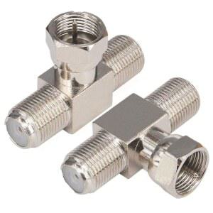 카우노스타 동축 케이블 스플리터, T 셰이프 TV 안테나 스플리터 / 컴바이너 RG6 F 타입 남성에서 2명 여성 3-way 2 in 1 Out Cox 어댑터 비디오 VCR 위성 소비자 텔레비전 2pcs