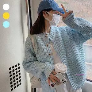 여자라운드 컬러풀 여성두툼가디건 스타일 골지 예쁜 라운드넥 니트 루즈핏 봄자켓 원피스 브이넥 봄가디건