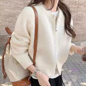 여성 투웨이점퍼 패딩 자켓 집업 이너코디 여자 니트 아우터 간절기 잠바klm640