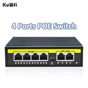 KuWFi IP 카메라 CCTV용 인젝터 스위처 4 포트 와이파이 스마트 IP 스위치 100Mbps 스위치 이더넷 RJ45 48V