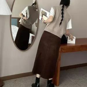 캐주얼 슬림핏 날씬 겨울 벨벳 트임 골덴 롱 스커트