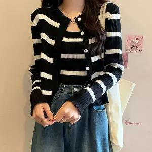 여자 남성 나시가디건세트 골지 배색가디건 남자 여성 니트 브이넥 단가라 봄라운드 스트라이프 가을jkl789