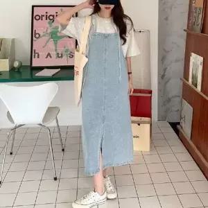 데님 멜빵 롱 원피스 여자 캐주얼 베이직 데일리_19951531_667501