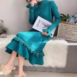 LC8800 슬림핏 소매 밑단프릴 여신핏 롱니트원피스_19912865_667501