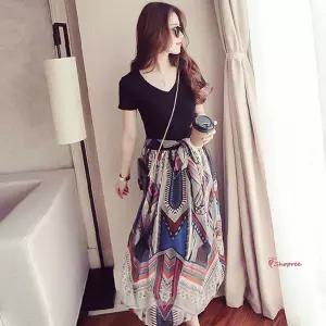 스커트원피스플레어 플라워 꽃무늬 쉬폰 플리츠 봄 플리츠봄abc702