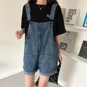 여자 롤업 멜빵 청 반바지 데님 오버롤 점프수트_19947838_667501