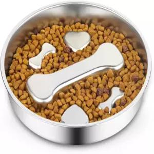 RooXchowla 슬로우 피더 개 볼 8.2인치 직경의 304 스테인리스 스틸 헤비 듀티 미끄럼 방지 고무 베이스