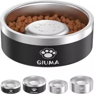 퀴마 슬로우 피더 개 볼 스테인리스 스틸 식품 등급 304견 2컵 용량 미끄럼 방지 베이스가 있는 헤비 듀티