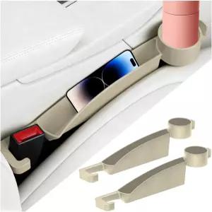 노크미디 2PCS 카시트 갭 필러 컵 홀더가 있는 듀얼 슬롯 탄소 섬유 차량 사이드 시트 정리 스트립 자동