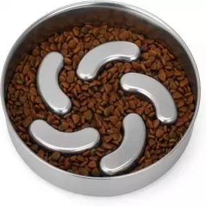 슬로우 피더 도그 볼 스테인리스 스틸 미끄럼 방지 베이스 푸드 볼이 있는 헤비 듀티 소형 대형견의 섭식