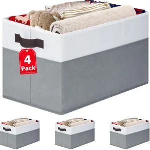 선반용 대형 옷장 보관 바구니 4팩 패브릭 정리함 및 손잡이가 있는 보관함 홈 옷 장난감 보육원 정리를