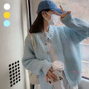 여자라운드 예쁜 여성두툼가디건 골지 컬러풀 스타일 라운드넥 루즈핏 봄자켓 니트 브이넥 봄가디건 가을vw